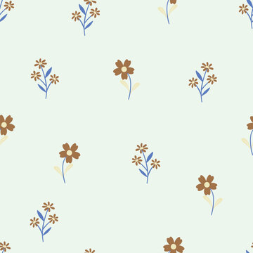 Charming Ditsy Floral Seamless Pattern Minimalist Brown Wildflower Sprigs Texture Vector Background
