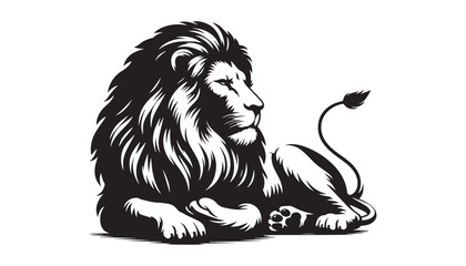 black and white silhouette of lion very high quality vector illustration. © dinesh