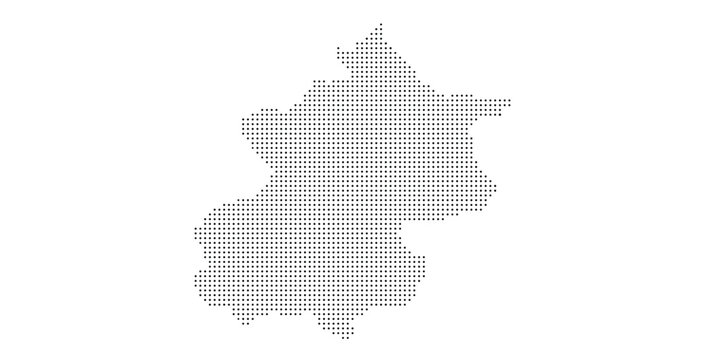 Halftone dot map silhouette of Beijing isolated on white.