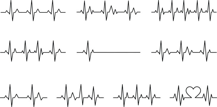 medical heartbeat line pulse ekg ecg cardiogram vector silhouette graphic element isolated on white background
