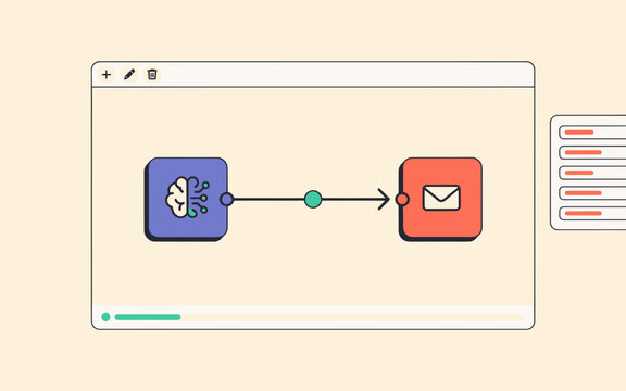 Visual representation of an automated email sequence builder within a digital application showing a cognitive trigger connected to a messaging action