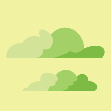 A flat vector illustration set of two layered green bush shapes in different shades, isolated on a pale yellow background. Ideal for landscape, garden, and nature themed designs.