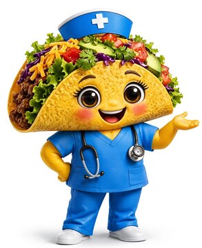 Cute Taco Character Dressed as a Medical Nurse with Stethoscope Isolated