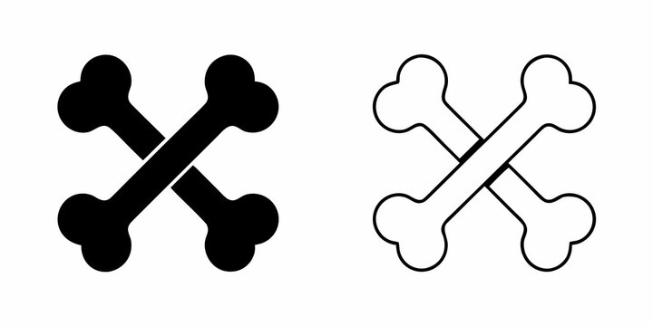 Crossed bones icons solid and outlined versions on a white background