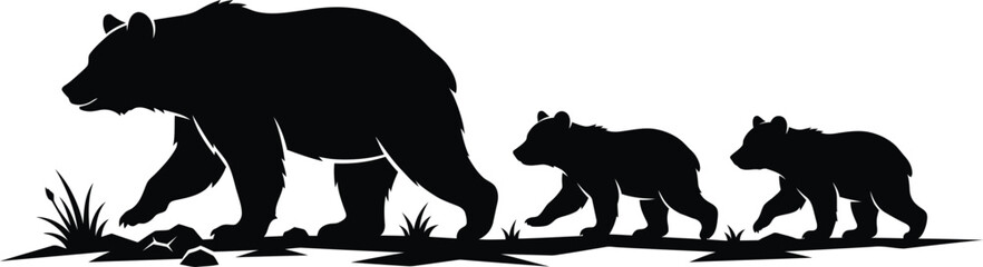  Bear Family Silhouette with Mother and Cubs Walking Vector Illustration © SREE NOMITA RANI 1