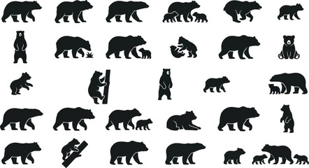  Bear Silhouette Collection with Walking Standing Sitting Cub and Family Poses © SREE NOMITA RANI 1