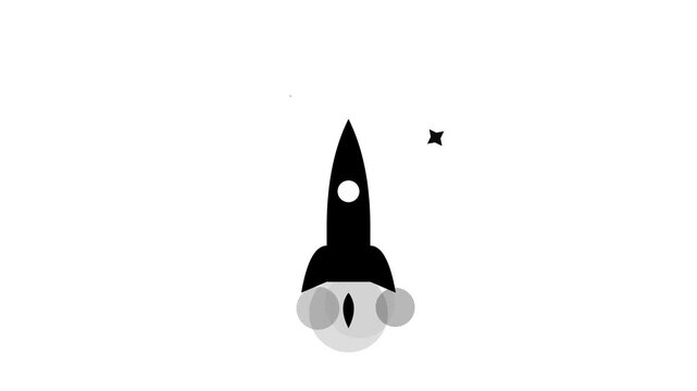 Minimalist Rocket Launch Animation Silhouette on White Background