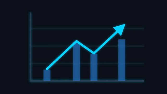 Animated Business Growth Chart with Upward Trending Blue Arrow