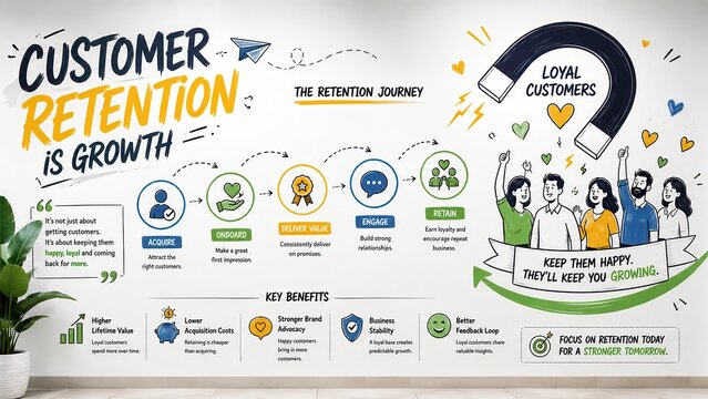 Customer Retention Growth Concept with Loyalty Strategy Repeat Business and Customer Lifetime Value Illustration