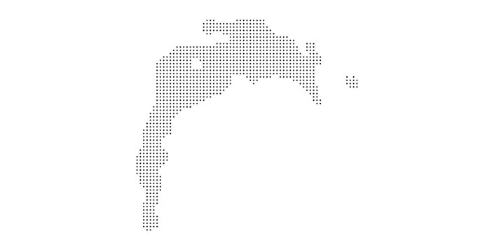 Palau islands map silhouette made of black dots on white.