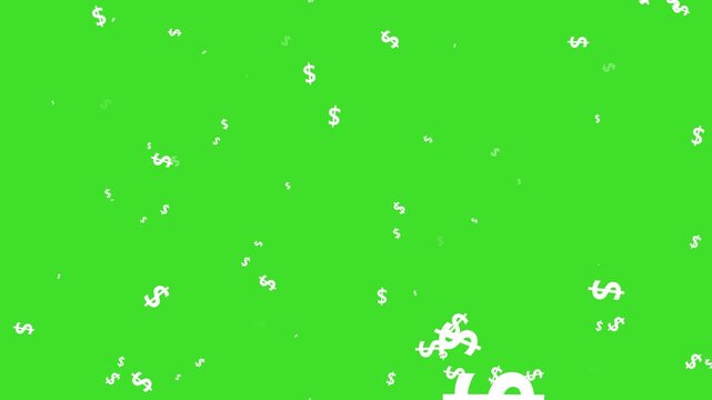 luxury usd currency icon explosion overlay 4k, dollar signs particles flying and bursting, rich money rain effect on green background, alpha channel seamless loop