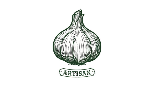 Hand-drawn Garlic Bulb with Artisan Label - Vintage Sketch Style