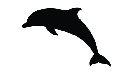 minimalist black silhouette dolphin icon in curved leaping posture with dorsal fin, flippers and tail, stylized vector illustration symbolizing marine life, ocean, intelligence and playfulness design © Clipzax