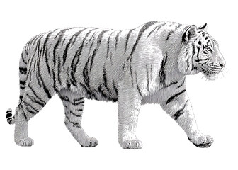 Obraz premium Action Shot of White Tiger Walking in Natural Habitat - Wildlife Illustration