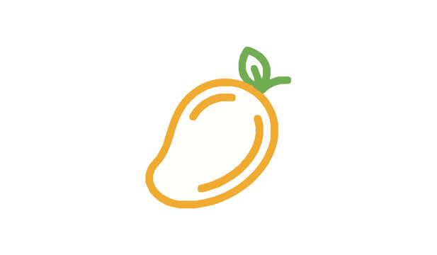 Create a premium flat vector illustration of a single minimalist mango icon inspired by the natural oval and slightly kidney-shaped form of a ripe mango. Design the icon using smooth flowing curves, b