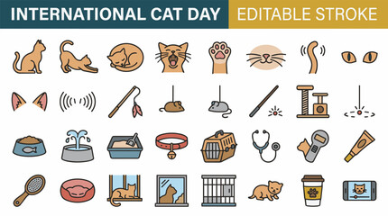 International Cat Day Editable Stroke Icons © icon_vectors