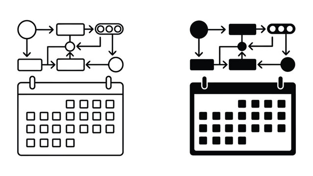 Project management workflow process with calendar dates, isometric vector icons