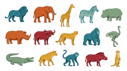 Obraz premium African Safari Animals Vector Icons - Flat Illustration Set