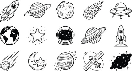 Outer Space Astronaut Rocket Science Hand Drawn Doodle Vector Collection © MSTRUBINA