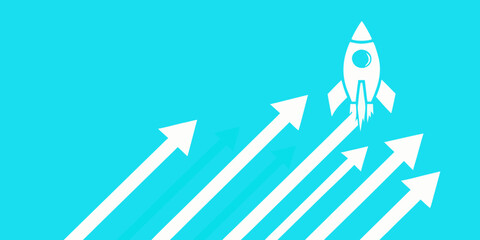 White rocket ship launching amidst upward pointing arrows vector illustration © Topoti