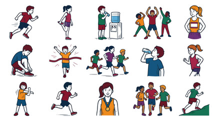 Fototapeta premium Kids Running and Exercising, Vector Sport Illustration, Children Activity