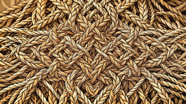 Intricate Woven Rope Knot Pattern Abstract Background with Natural Texture and Warm Tones for Craft and Design Projects
