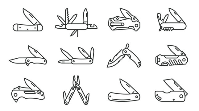 Collection of Pocket Knives and Multitools - Vector Icons Set