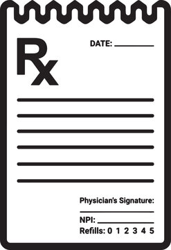 Medical prescription paper document icon with rx symbol and lines for patient information and signature.