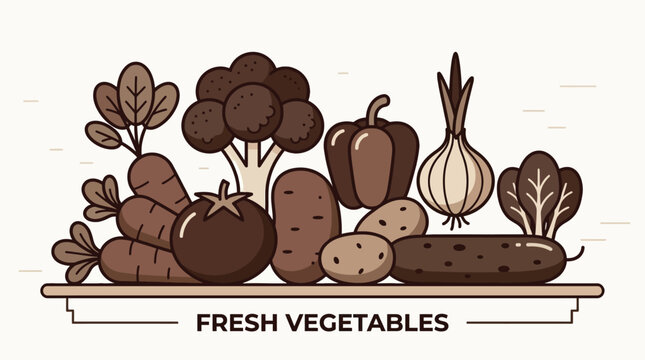 Assortment of Fresh Vegetables Arranged on Shelf with "Fresh Vegetables" Text - Healthy Eating and Nutrition Concept