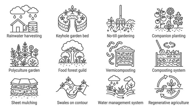 Sustainable Gardening Methods Icons: Organic Farming & Eco-Friendly Practices