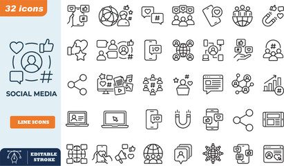 Naklejka premium Social media engagement and digital communication icon set with communication
