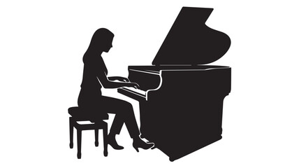 Silhouette of a woman playing a grand piano © rockbd