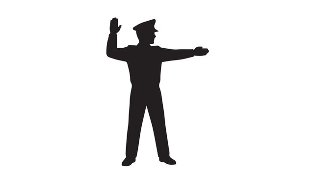 Black silhouette of a police officer directing traffic
