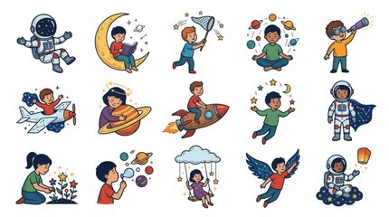 Obraz premium Children's Imagination Dreams: Space, Flight, and Fantasy Art