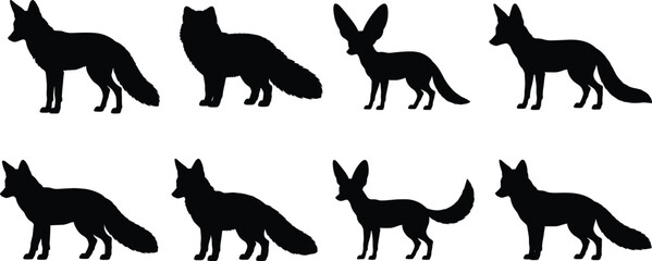 Obraz premium Fox Silhouette Collection Featuring Wild Canid Species Black Vector Animal Icon Set
