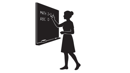 Woman teacher writing math on a classroom blackboard © rockbd