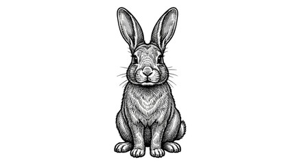 Detailed vintage rabbit sitting in stippling line art © erna