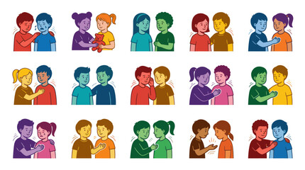 Fototapeta premium Children Empathy and Friendship Flat Vector Illustration Set for Social-Emotional Learning