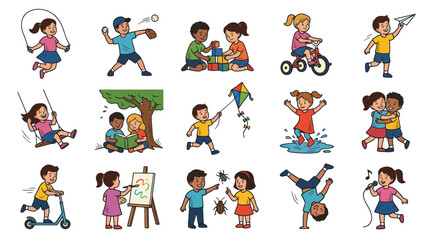 Fototapeta premium Children's Activities Vector Art: Playing, Learning, and Sports