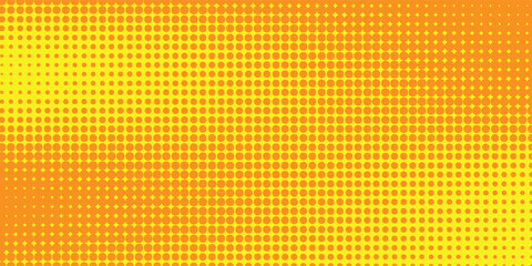 Fototapeta premium Abstract halftone dots pattern background - yellow circle vector design with on orange background.