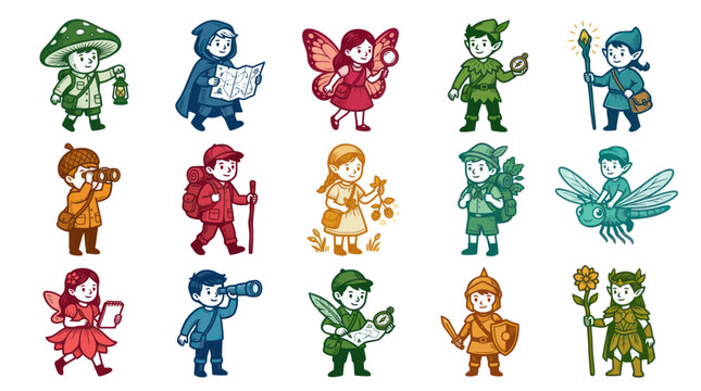 Cute Fantasy Adventure Characters: Fairies, Elves, Mushroom Child, Explorer