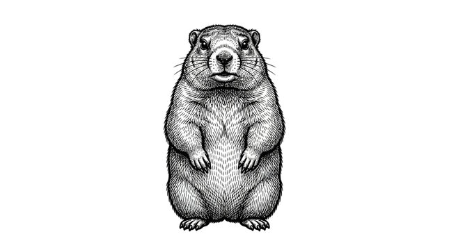 Vintage standing groundhog engraved animal illustration