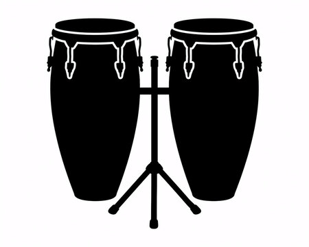 Silhouette of a Set of Conga Drums Isolated on White Background