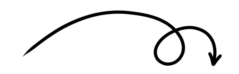 Black hand drawn spiral swirl curve arrow on white background © vikram singh