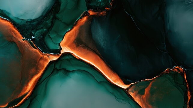 Fluid ink texture with copper and forest green gradients.