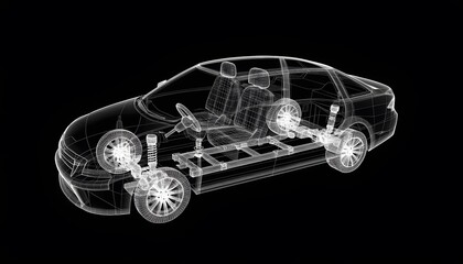 Naklejka premium Wireframe view of a modern car chassis and suspension system