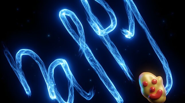 Abstract Glowing Blue Plasma Energy With Bizarre Yellow Smiley Face