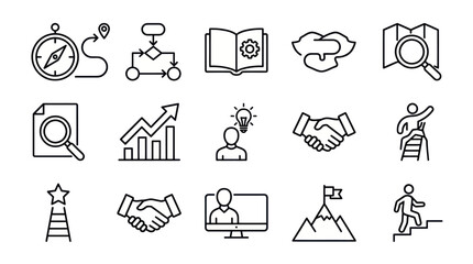 Fototapeta premium Business strategy and career growth outline icons