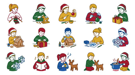 Fototapeta premium Children making Christmas crafts, a festive and heartwarming illustration, flat style