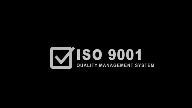 Minimal ISO 9001 Quality Management System certification banner featuring a white checkmark inside a square icon with bold ISO 9001 text.